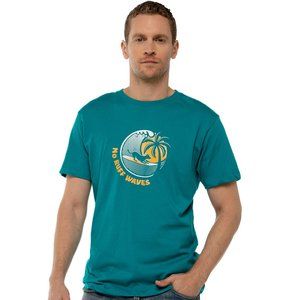 Fetch The Sun Men's Surf T-Shirt | Teal NWT Dog Dad Tee, Organic Cotton